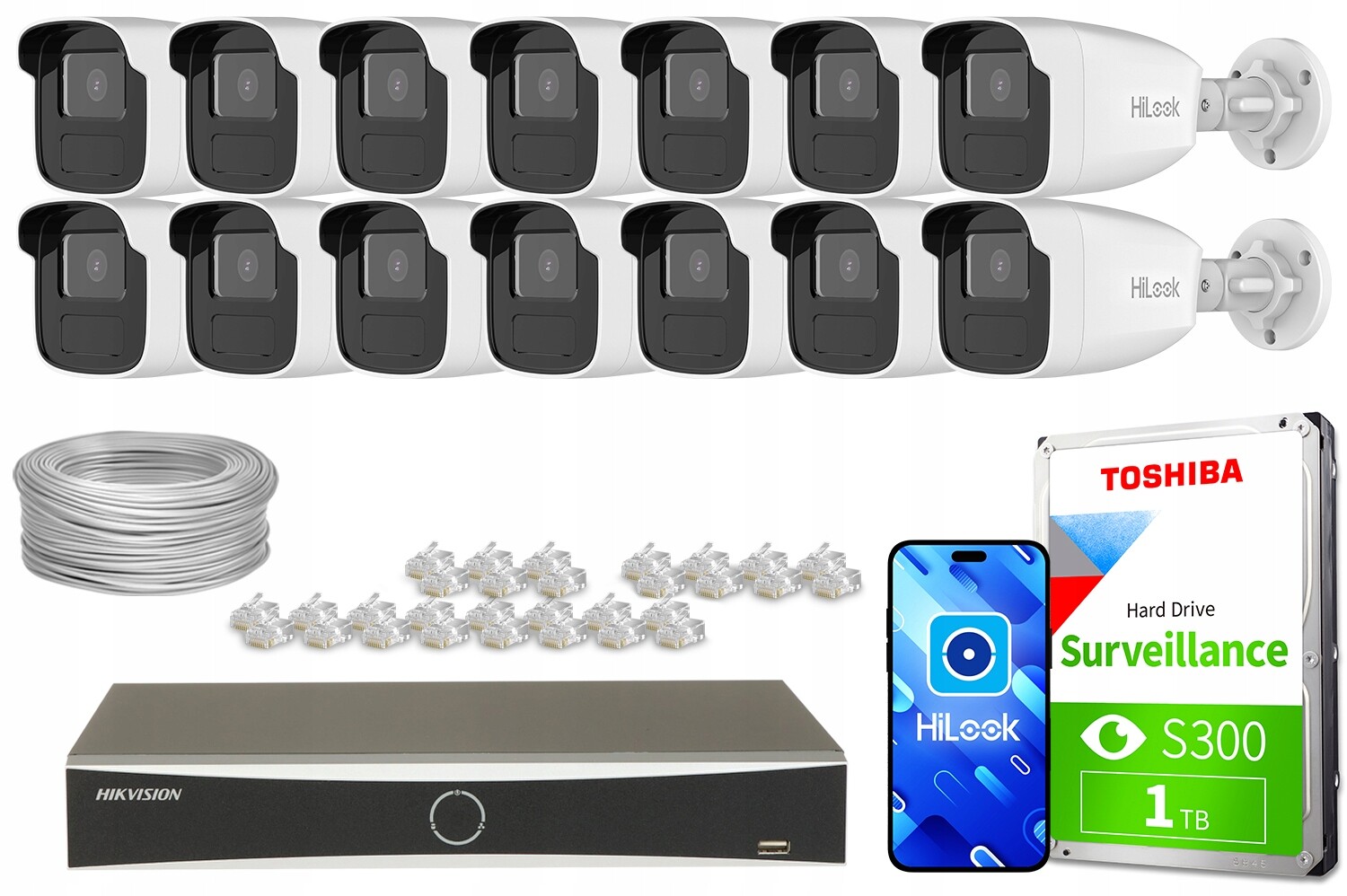 Ip monitorovací sada 14x IPCAM-B4-50IR Ir 50 m 4Mpx DS-7616NXI-K2/16P(D)