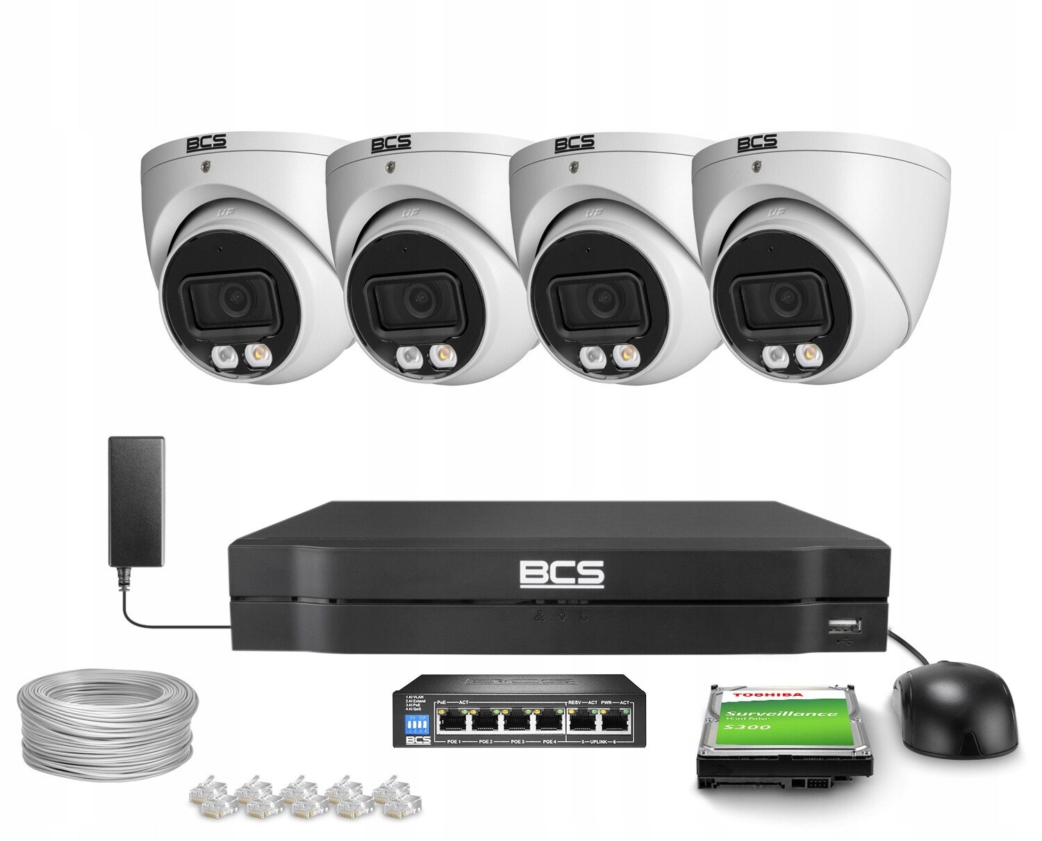 Sada pro monitorování Ip 4x BCS-L-EIP15FCR3L3-AI1 5Mpx IR30m White Wdr Ai