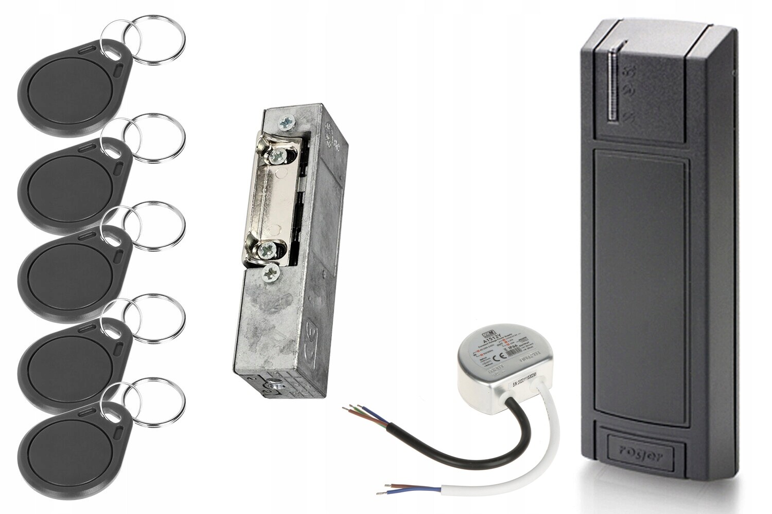 Sada kontroly přístupu Roger PRT12EM-BK-G, klíčenky, elektrozávěs, napájecí zdroj
