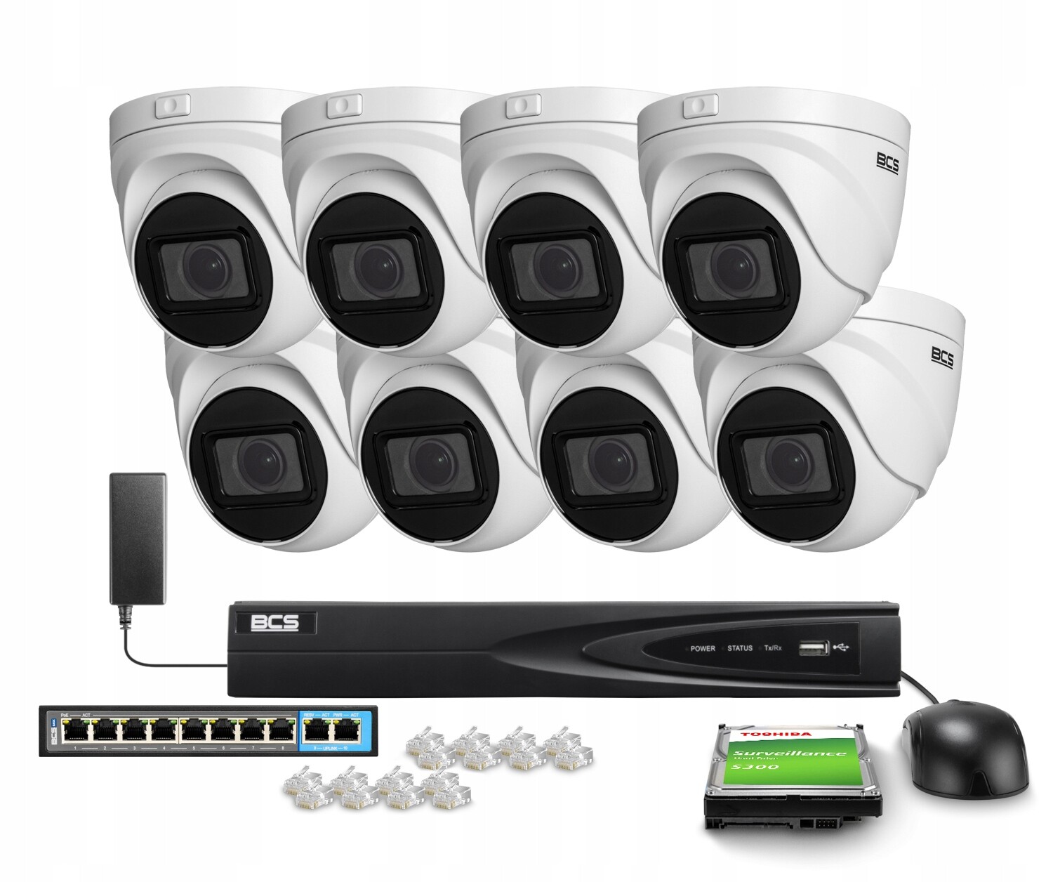 Sada pro monitorování Ip 8x BCS-V-EIP45VSR3 5Mpx Ir 30m Detekce pohybu Bcs