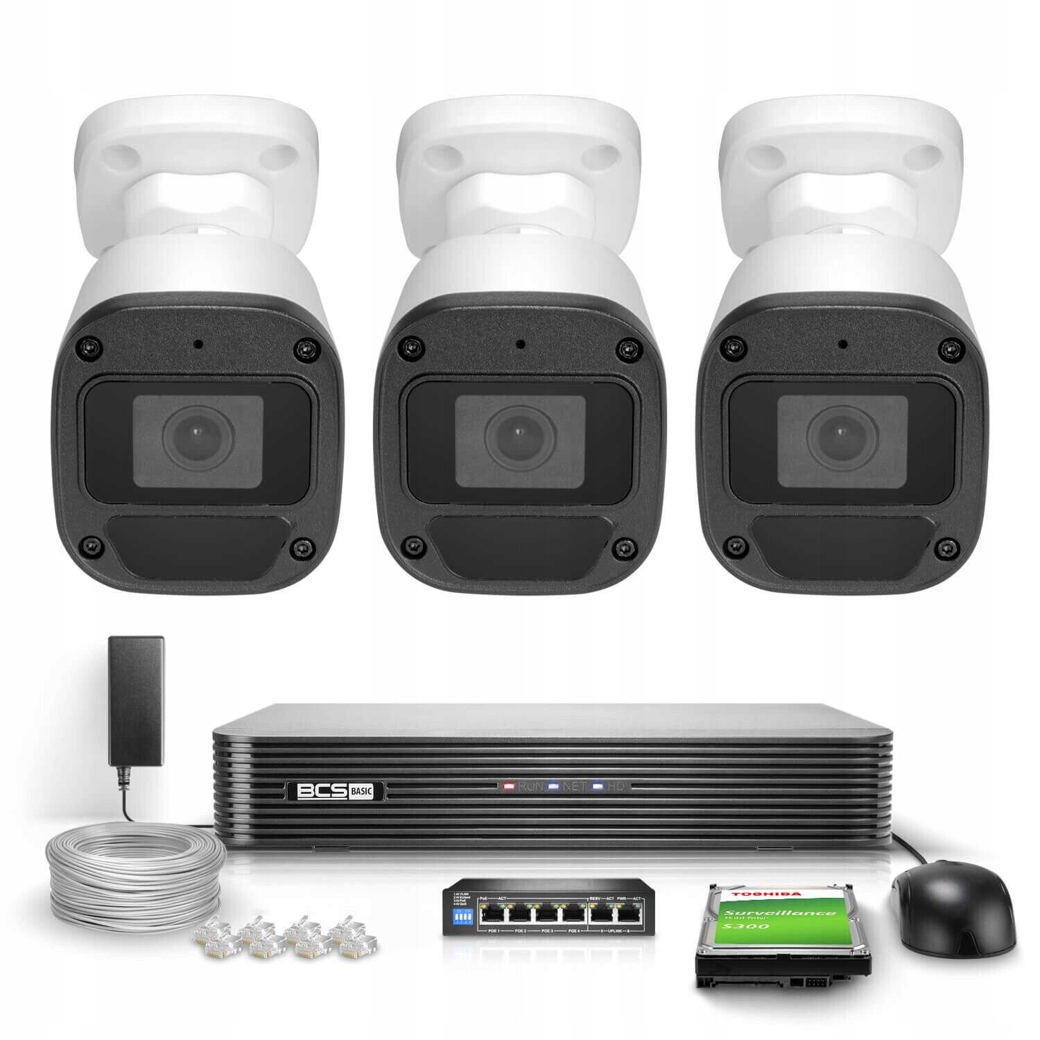 Ip monitorovací sada 3x BCS-B-TIP15FR3(2.0) 5Mpx Ir 30 m PoE 1TB Audio
