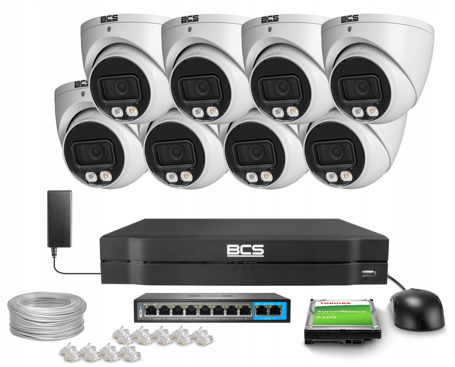 Ip monitorovací sada 8x BCS-L-EIP15FCR3L3-AI1 5Mpx Ir 30m White Light Wdr