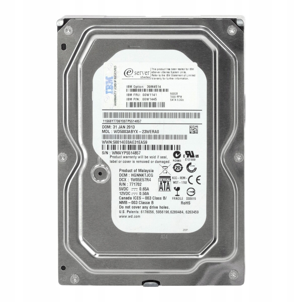 Ibm 00W1141 00W1445 500GB 7.2K 64MB Sata II 3.5'' WD5003ABYX