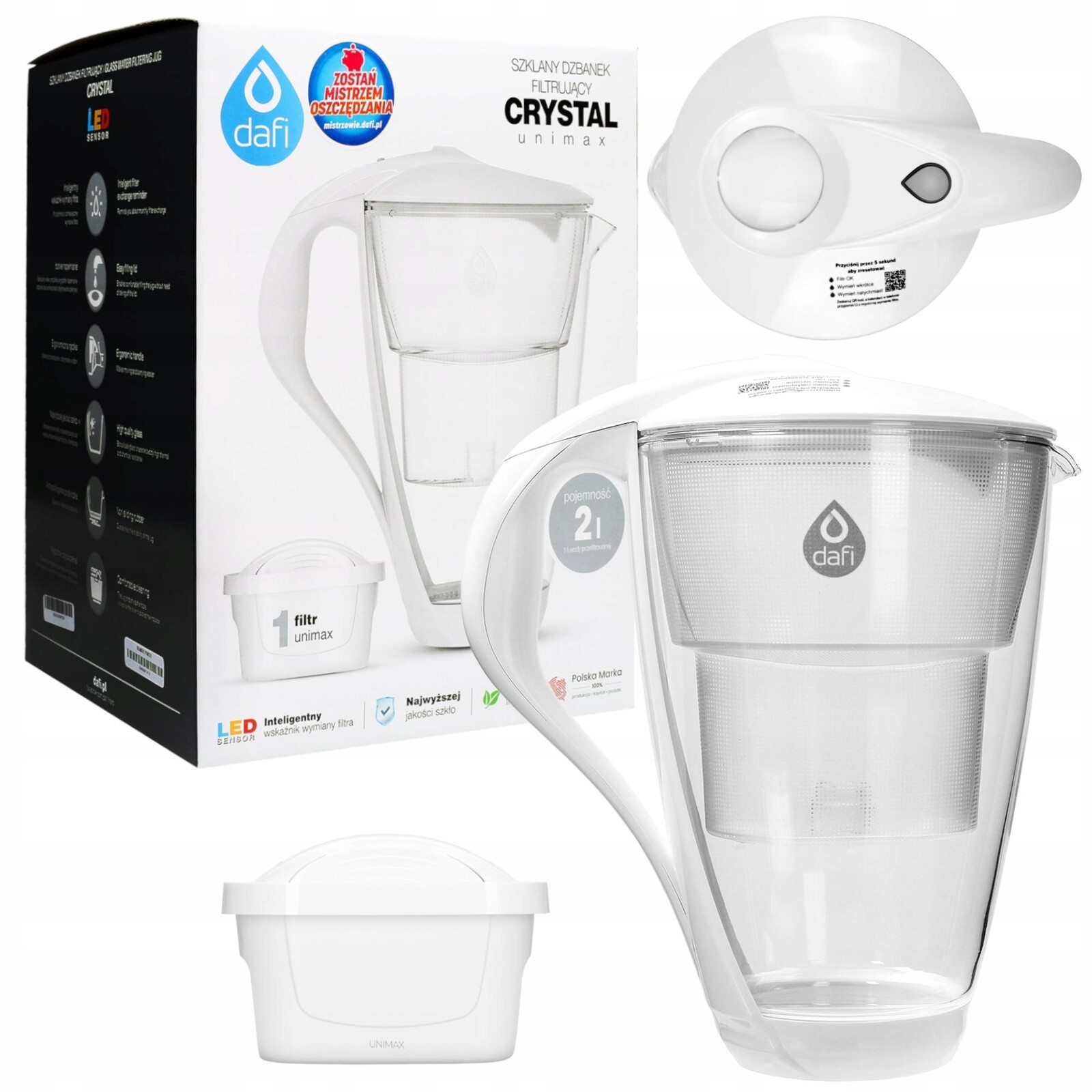 Skleněná filtrační konvice Dafi Crystal Led bílá 1 filtr Dafi Unimax