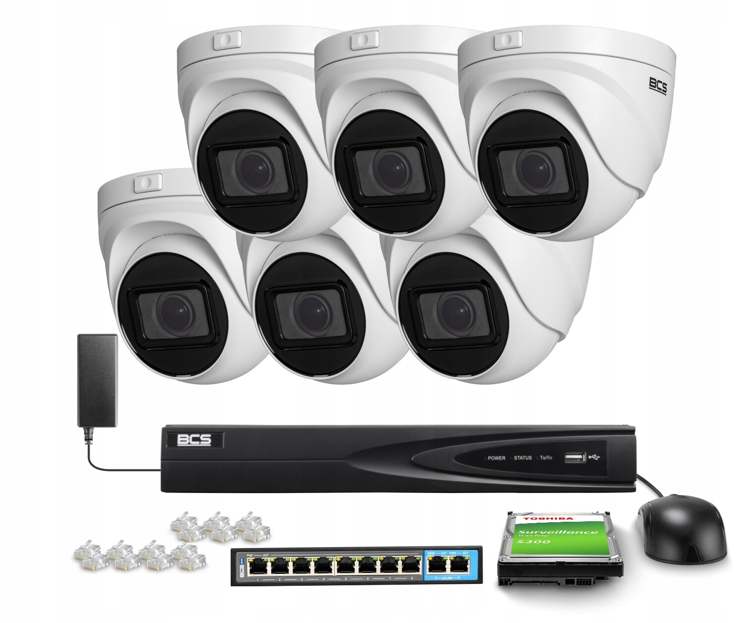 Sada pro monitorování Ip 6x BCS-V-EIP45VSR3 5Mpx Ir 30 m Detekce pohybu Bcs