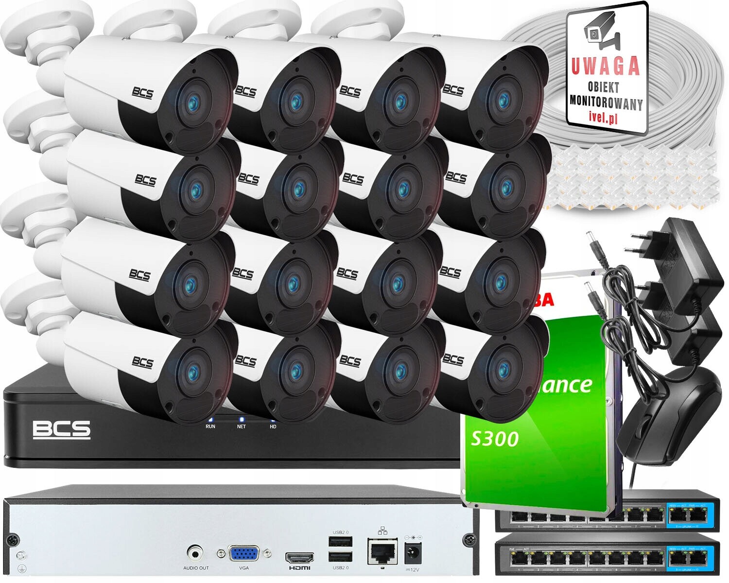 Sada pro monitorování Ip 16x BCS-P-TIP14FSR5 4Mpx BCS-P-NVR1601-4KE-III