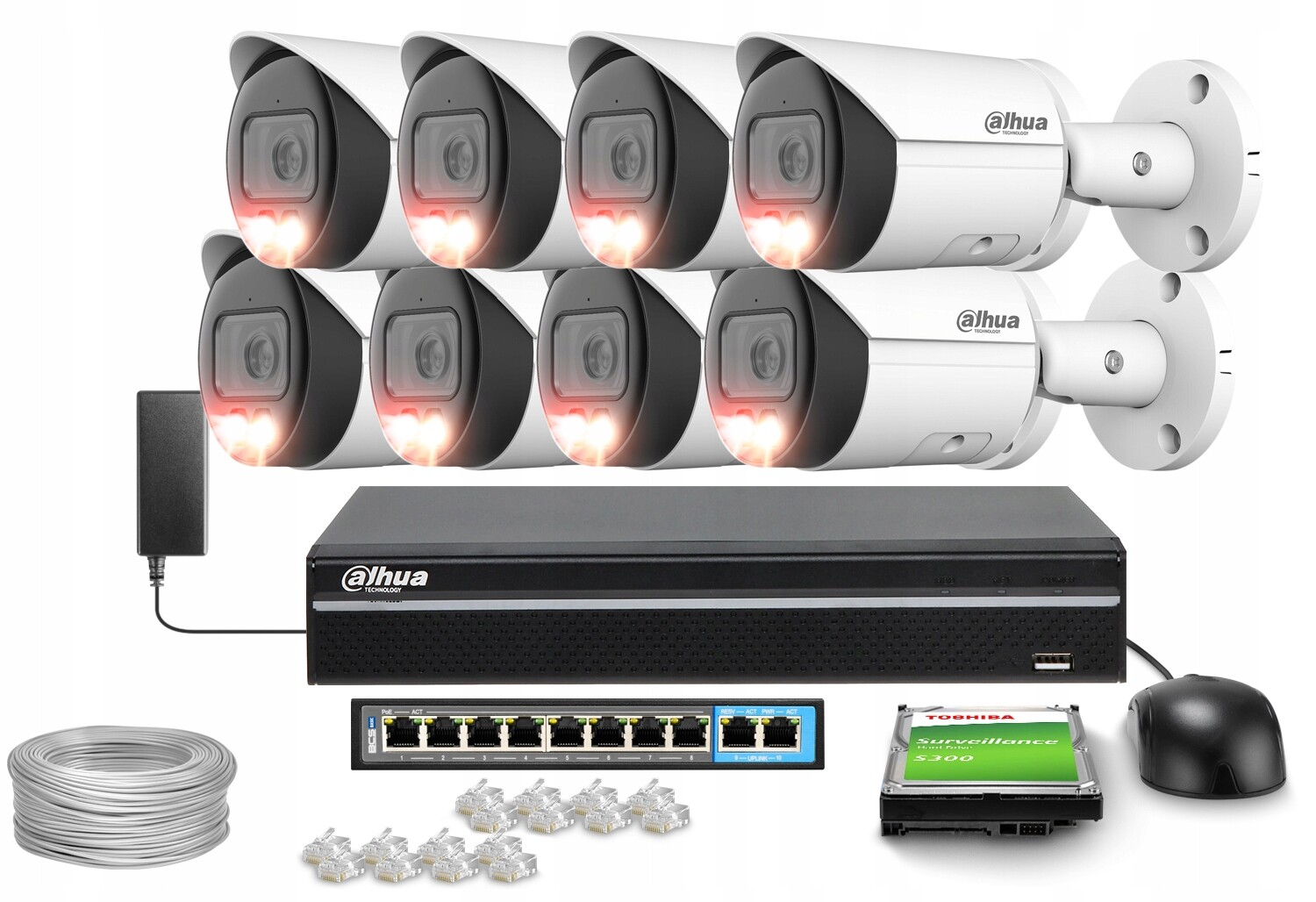 Sada pro monitorování Ip 8x IPC-HFW2849S-S-IL-0280B 8Mpx Ir 30 m Wdr 120 dB