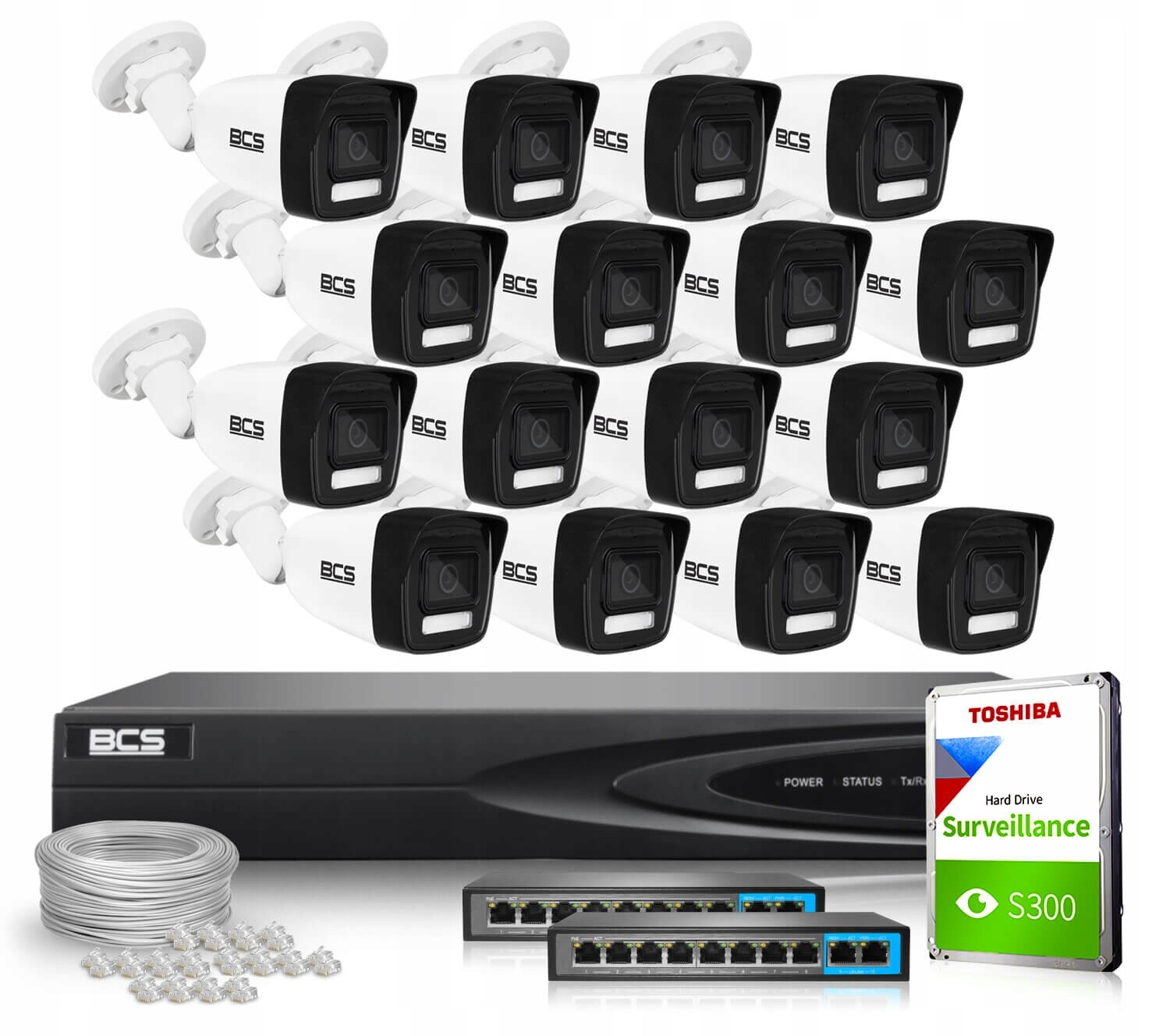 Ip monitorovací sada 16x BCS-V-TIP16FSR3L3(2) 5Mpx 1TB H265 2.8mm Ir 30m