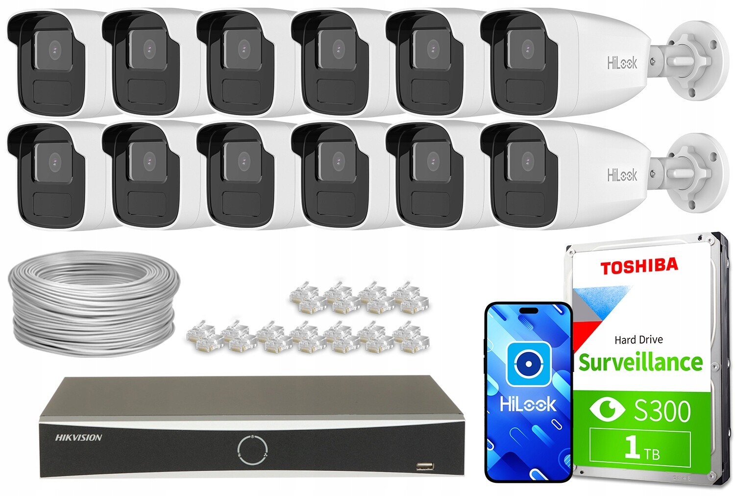 Ip monitorovací sada 10x IPCAM-B4-50IR IR50m 4Mpx 1x DS-7616NXI-K2/16P(D)