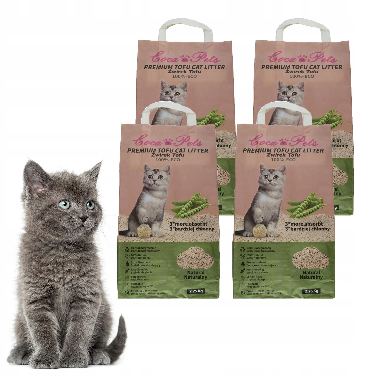 Stelivo Pro Kočky Samohrudkující Tofu Coca Pets Set 4 x balení 9 kg 10 l