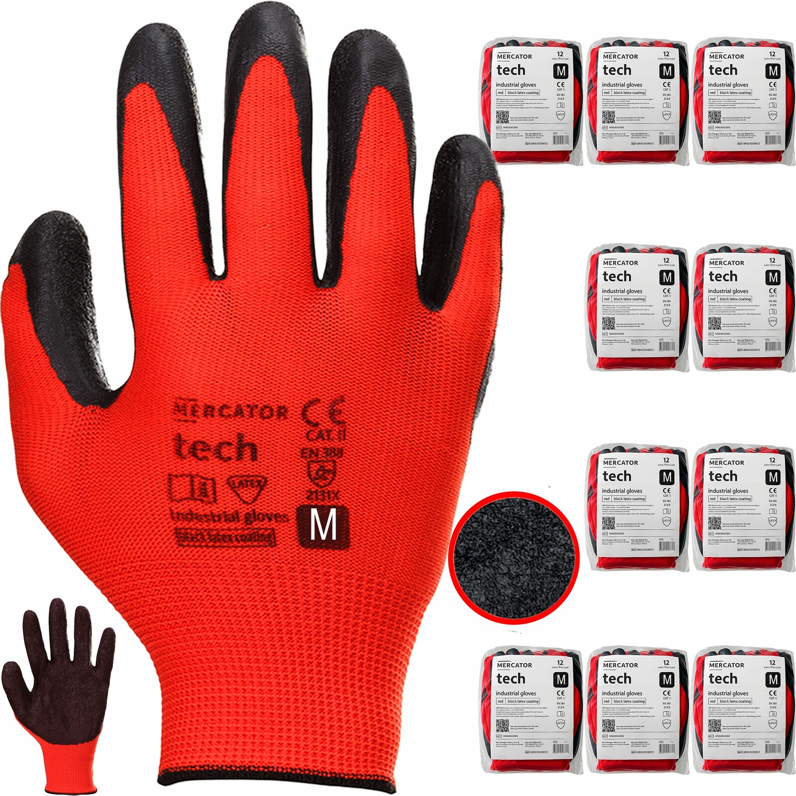 Pracovní Rukavice Red+black Stahovací Tech Latexové Velikost M 120 Párů