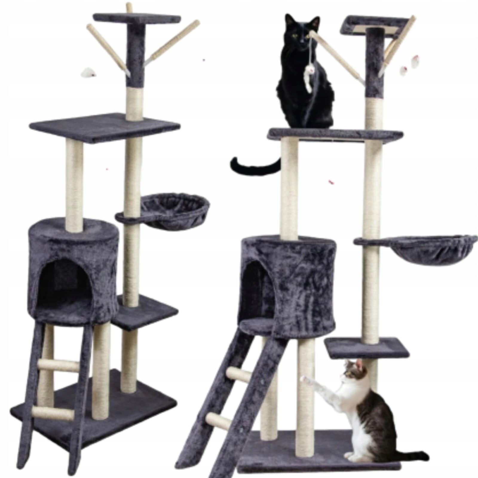 Víceúrovňové Škrabadlo Pro Kočky S Domečkem, Pelíškem A Hračkami 140 CM