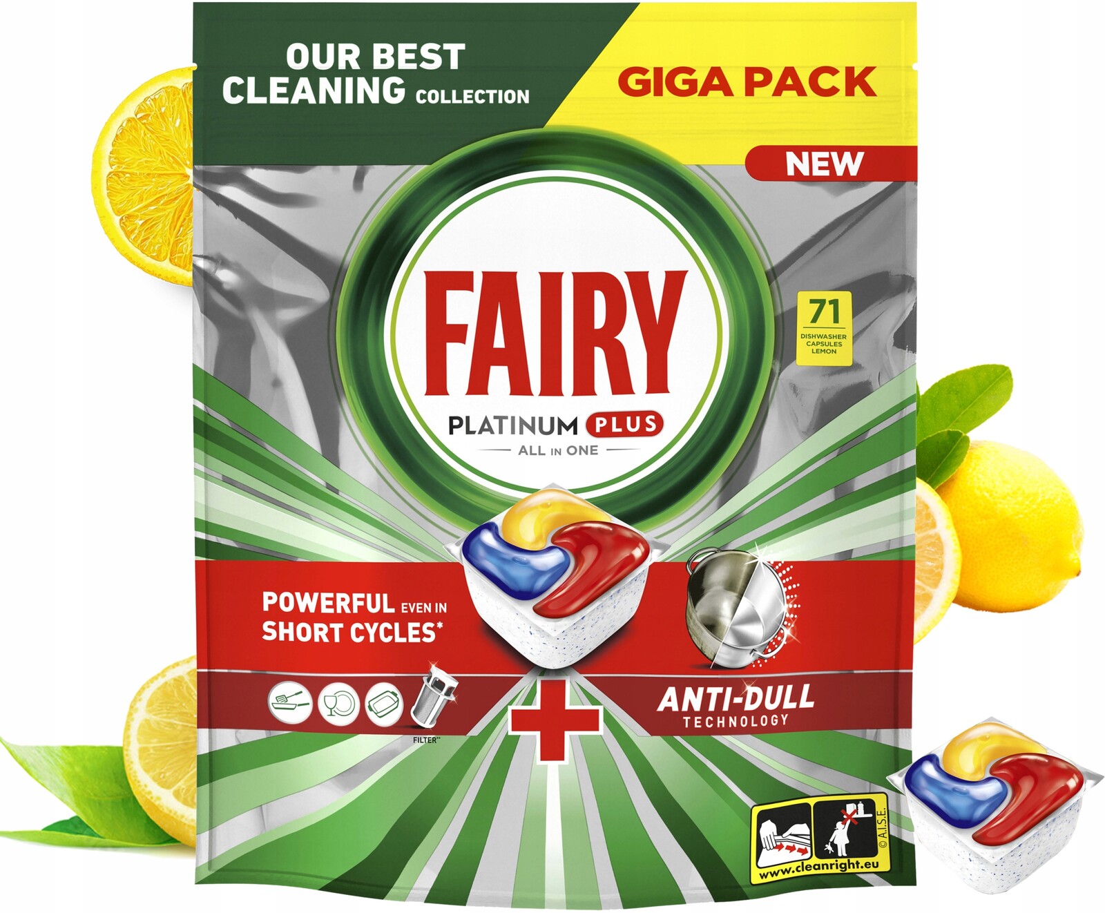 Kapsle do myčky nádobí Fairy Platinum Plus All In One Citron Lemon 71 Kusů