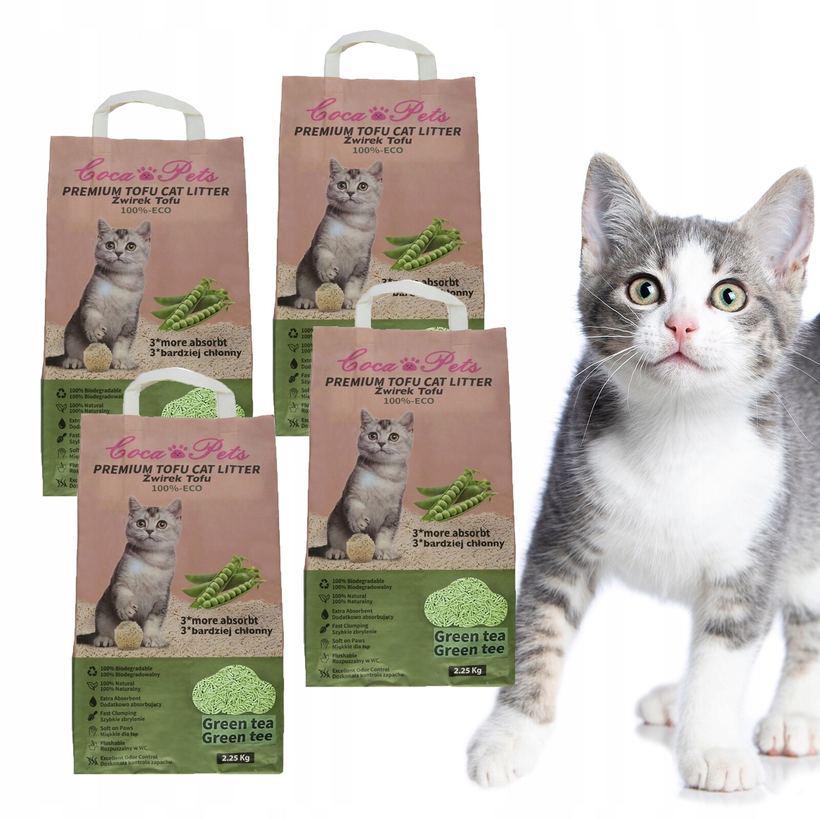 Stelivo Pro Kočky Hrudkující tofu Coca Pets Bio Měkké, velmi savé 2,25 kg