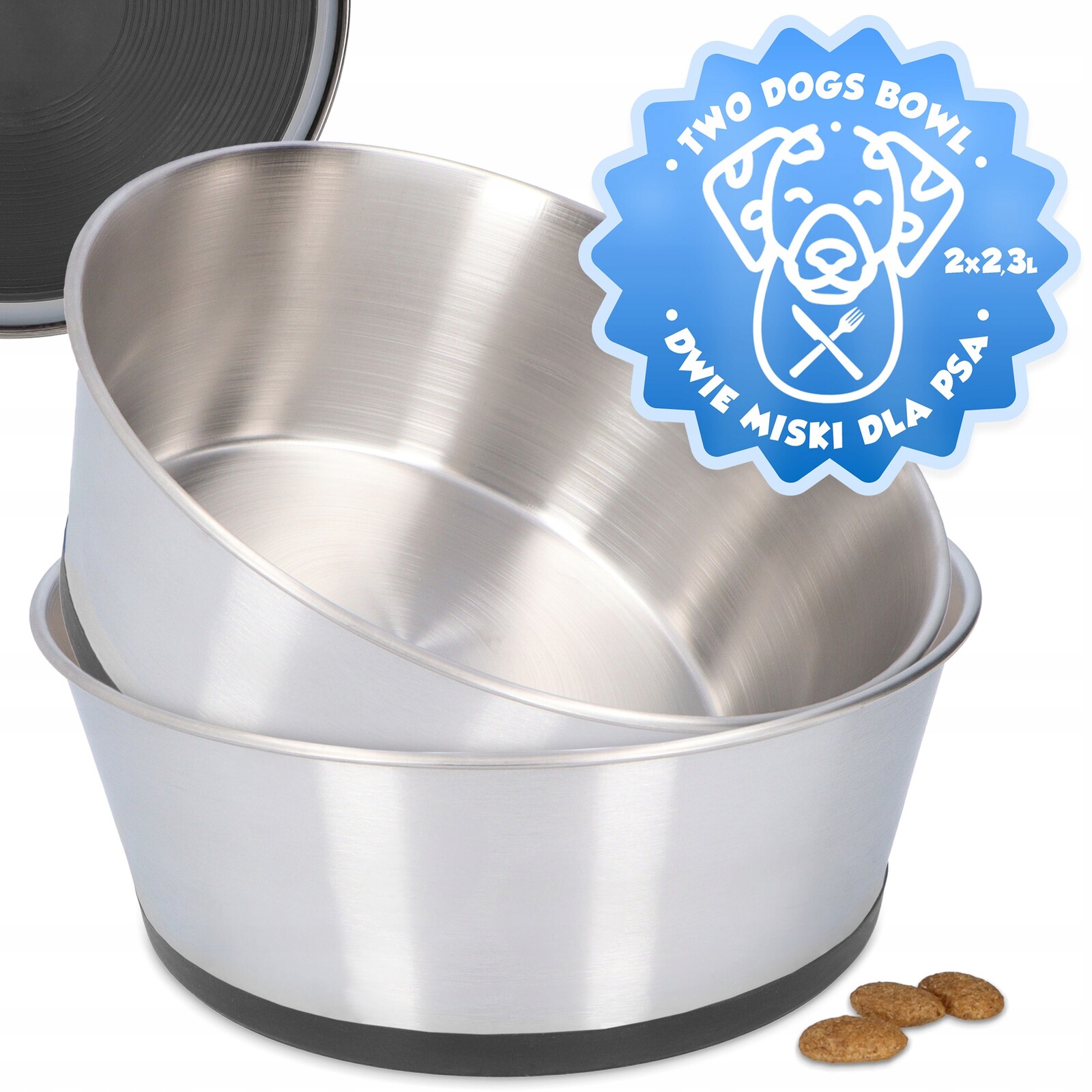 2x Miska Psa 2,3 l Kovová Miska Dvojitá voda Ocel Protiskluzová 4D