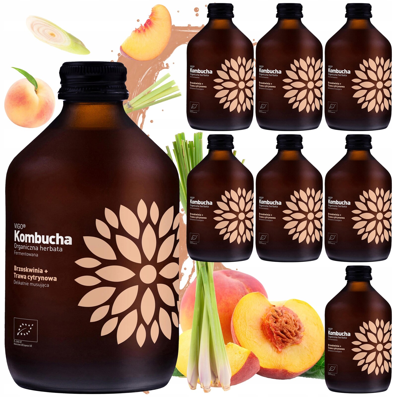 Kombucha Vigo Broskev+tráva Citronová 8x330ml Bio Osvěžení