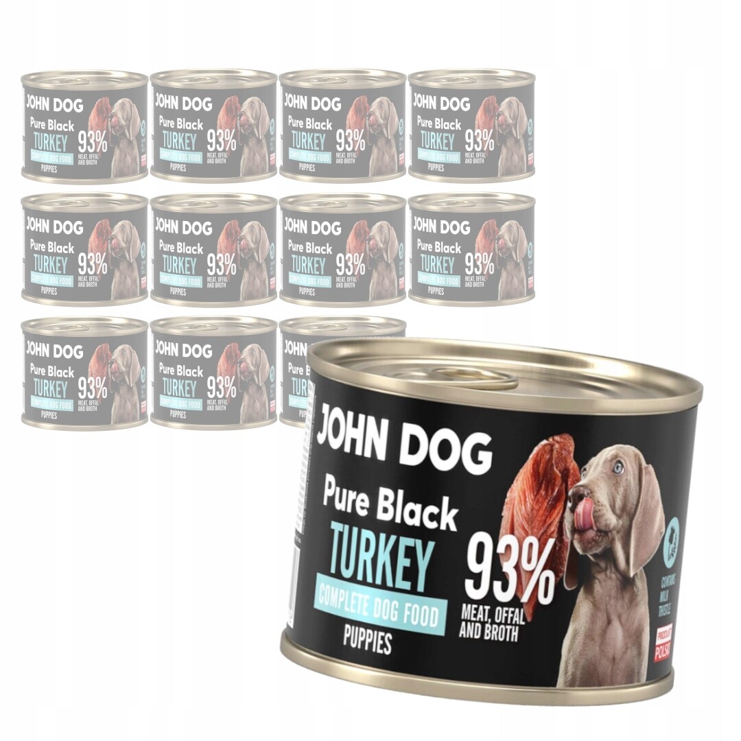 John Dog Pure Black Puppies 12x200g Vlhké Krmivo pro štěňata s krůtím masem