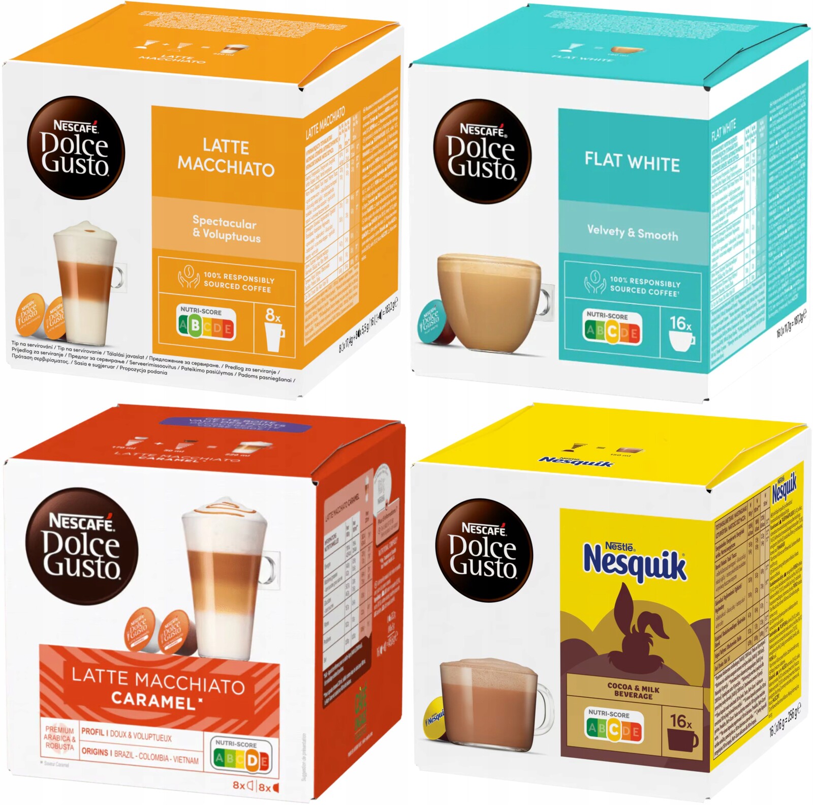 Kapsle Dolce Gusto Nescafe Sada 4 x 16 kusů mléčné kávy plus Nesquik