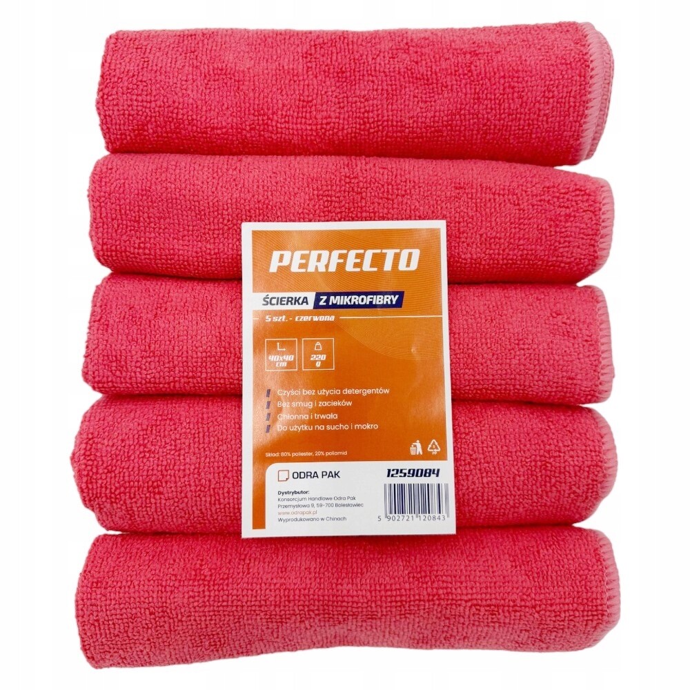 Utěrka z mikrovlákna 40x40 cm Perfecto 5ks červená