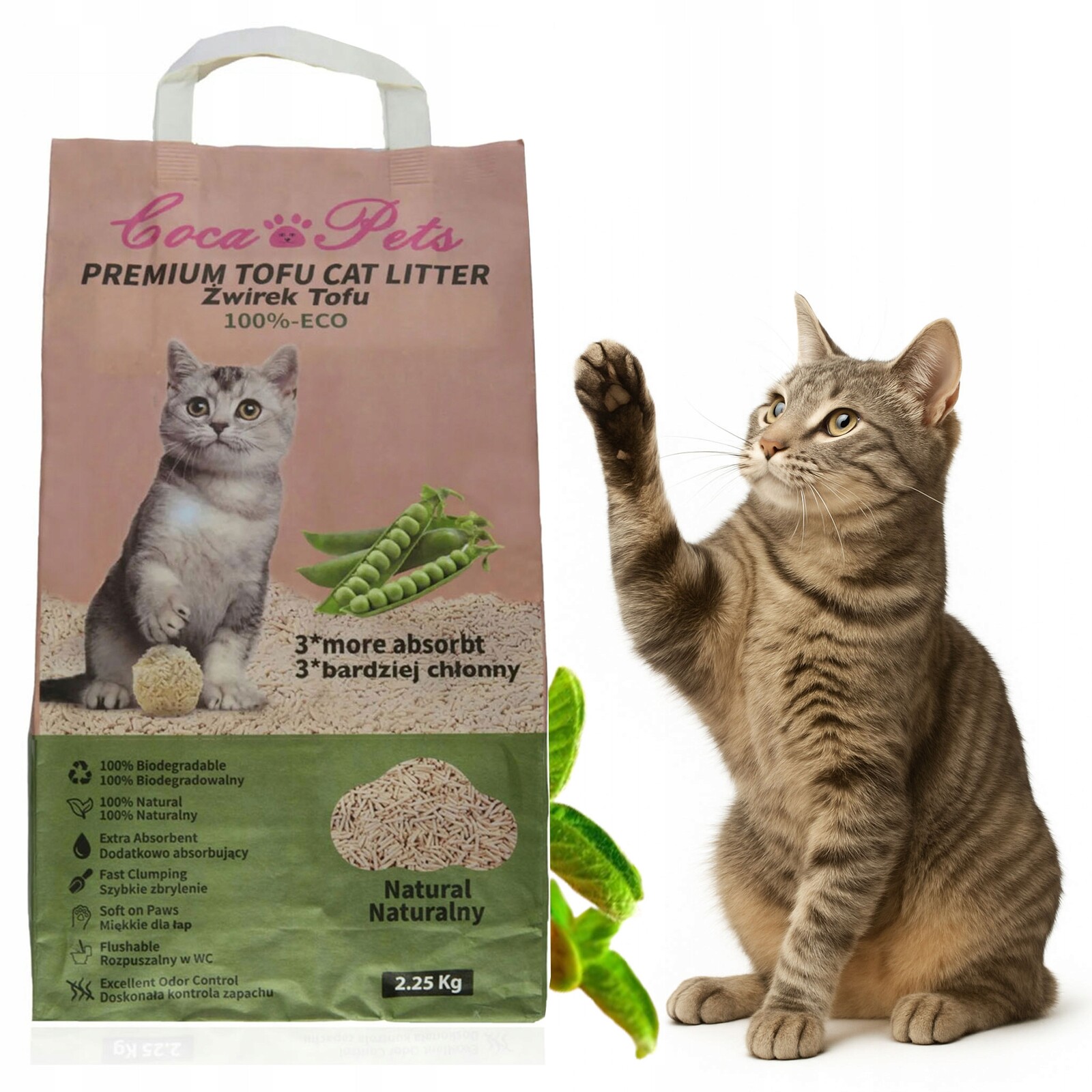 Stelivo Pro Kočky Samozbylující Ultraabsorpční 100% Přírodní Bio 2,25 Kg