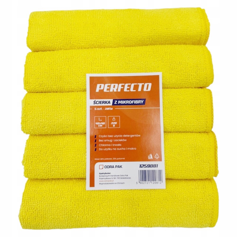 Utěrka z mikrovlákna 40x40 cm Perfecto 5ks žlutá