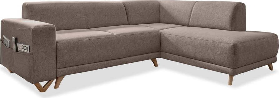 Hnědá rozkládací/s úložným prostorem rohová pohovka (pravý roh/do L) Classy Sophie – Miuform