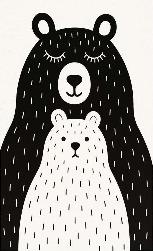 Černobílý pratelný dětský koberec 160x230 cm Bear Family v2 – Vitaus