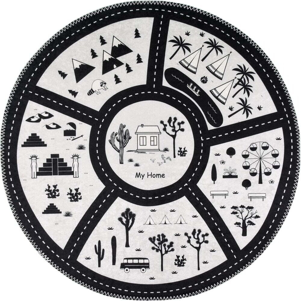 Černobílý pratelný dětský hrací koberec ø100 cm My Home – Vitaus