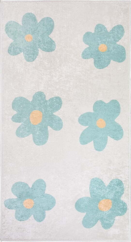 Pratelný dětský koberec v mentolové barvě/slonovinový 80x150 cm Cute Flowers Green – Vitaus