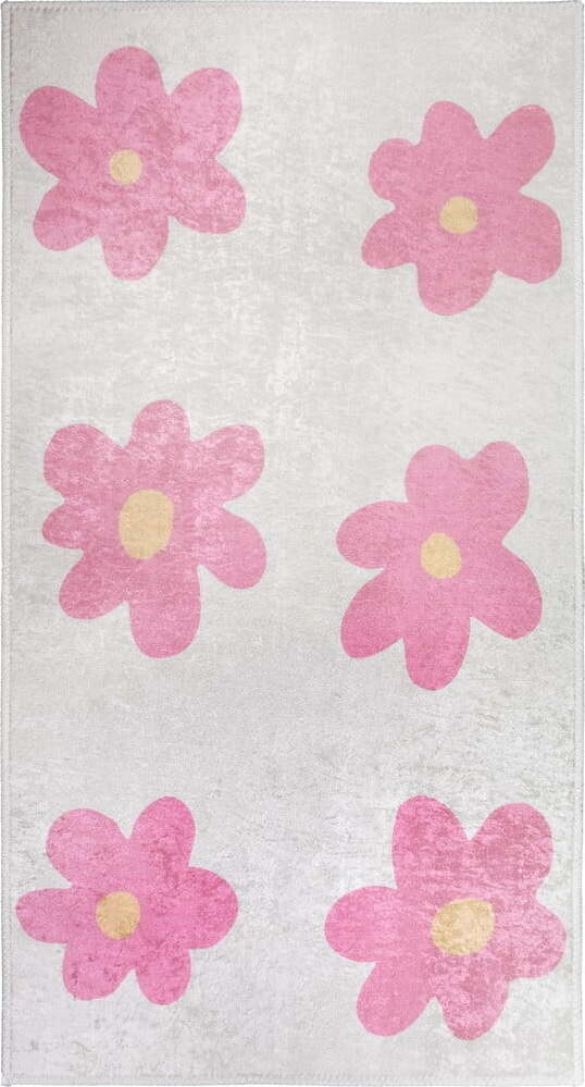 Růžový/slonovinový pratelný běhoun 80x200 cm Cute Flowers Pink – Vitaus
