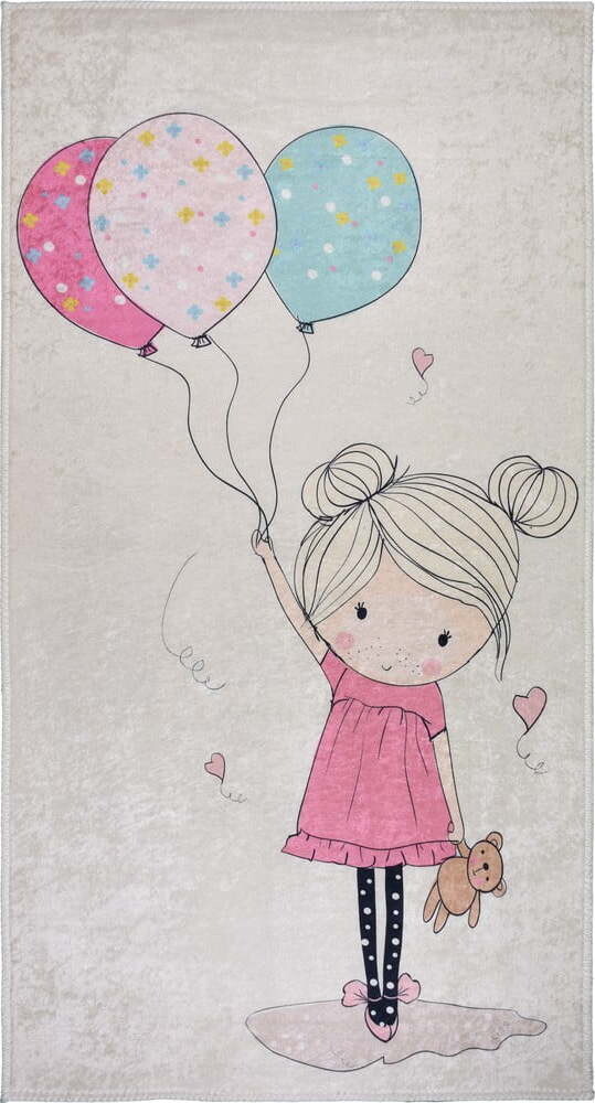 Růžový/slonovinový pratelný dětský koberec 80x120 cm Girl & Baloons – Vitaus