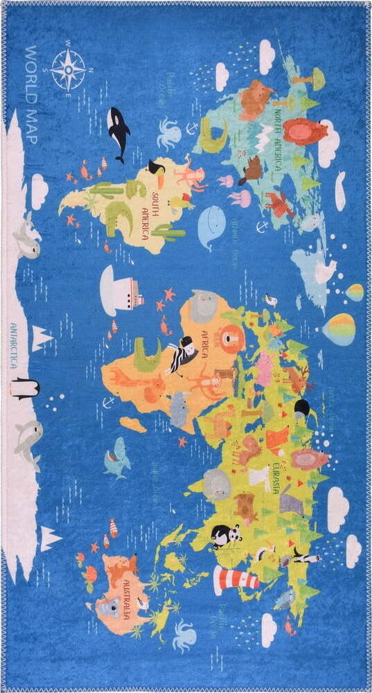 Modrý pratelný dětský koberec 80x120 cm Animal Atlas – Vitaus