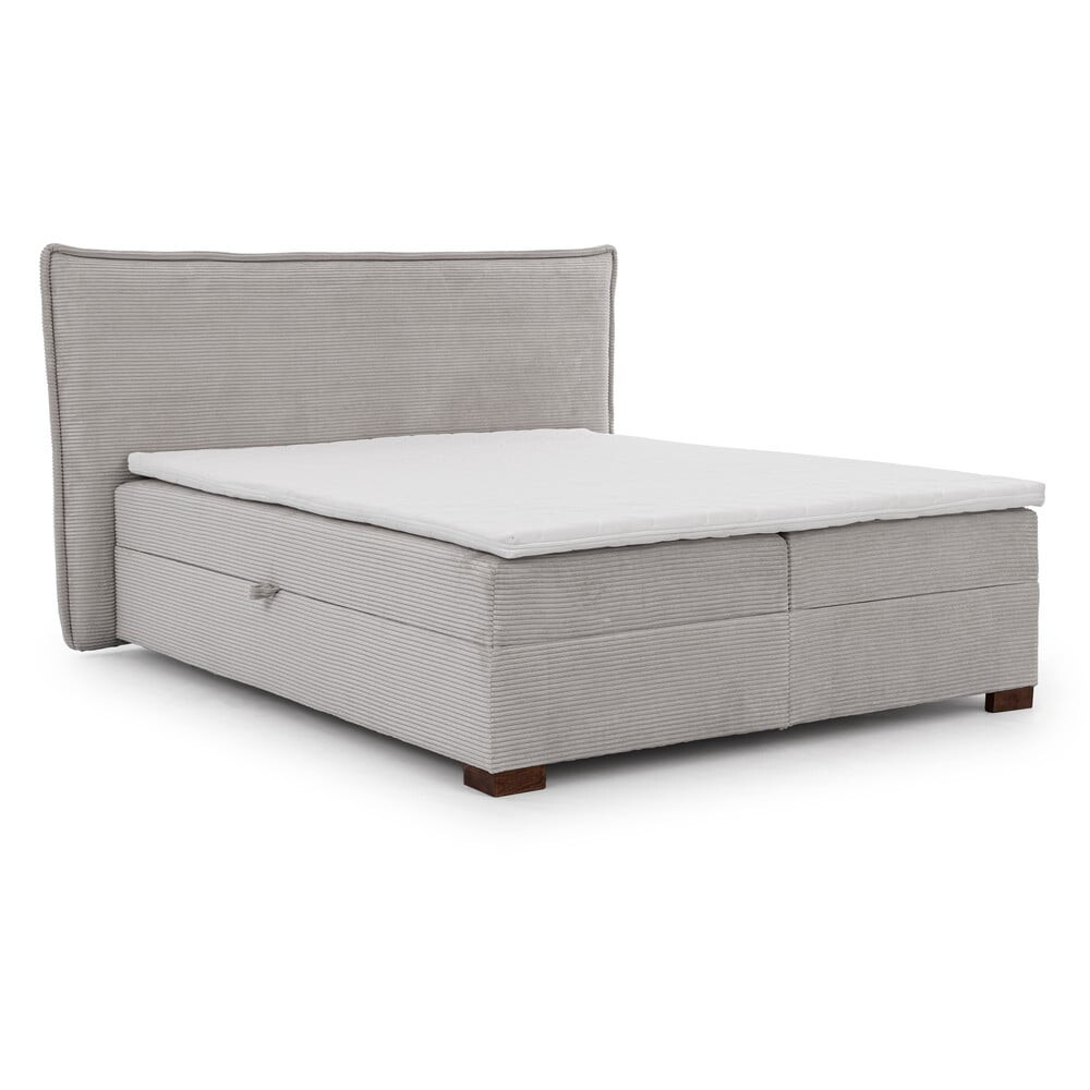 Světle šedá boxspring postel s úložným prostorem 200x200 cm Lysa – Ropez