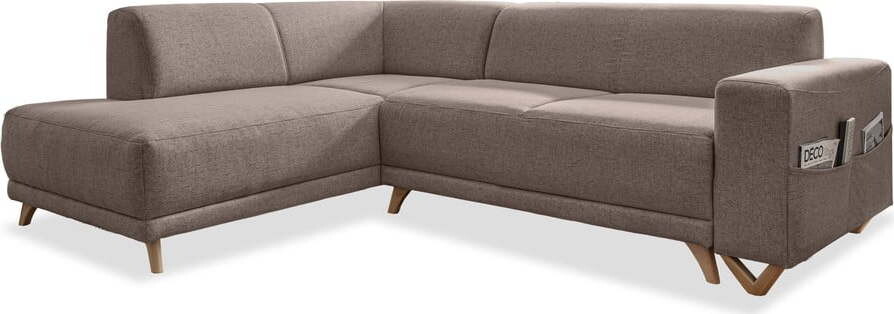 Hnědá rozkládací/s úložným prostorem rohová pohovka (levý roh/do L) Classy Sophie – Miuform