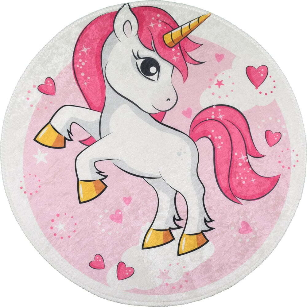 Růžový pratelný dětský koberec ø100 cm Pink Unicorn – Vitaus