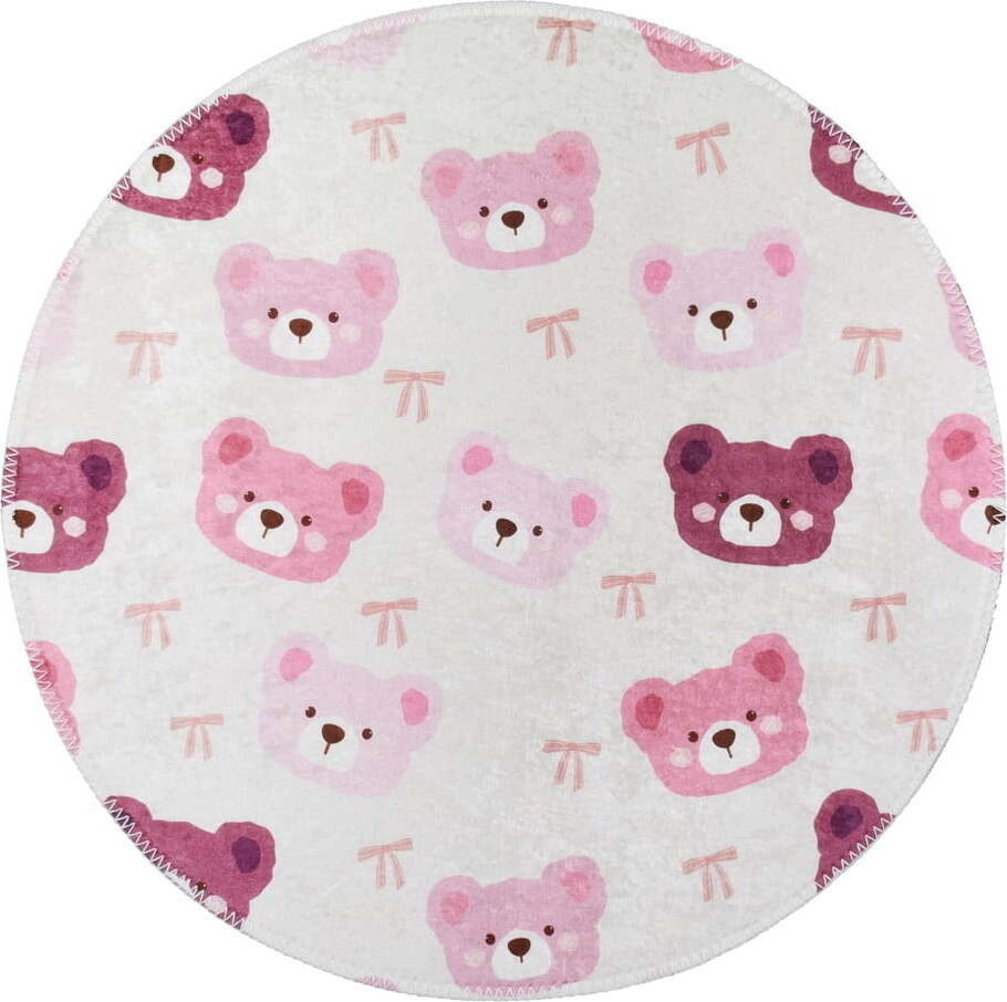 Růžový/slonovinový pratelný dětský koberec ø120 cm Cute Teddies Pink – Vitaus