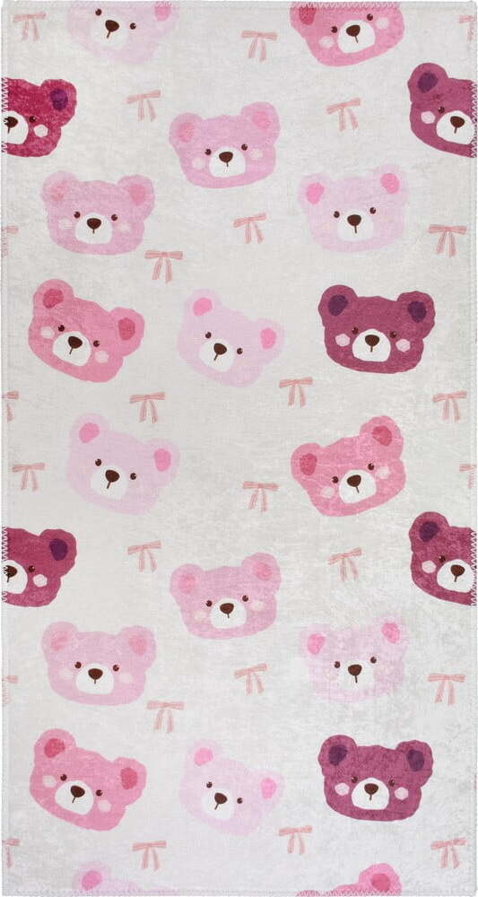 Růžový/slonovinový pratelný dětský koberec 80x150 cm Cute Teddies Pink – Vitaus