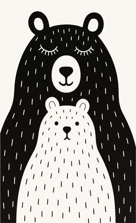 Černobílý pratelný dětský koberec 80x120 cm Bear Family v2 – Vitaus