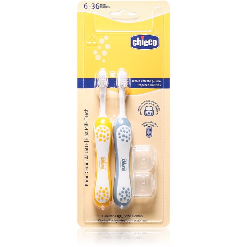 Chicco Toothbrush Set 6-36m zubní kartáček pro děti Indigo-Mustard