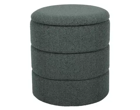 Kulatý taburet s úložným prostorem Picardo, šedo-zelená látka