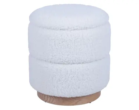 Kulatý taburet s úložným prostorem Mariola, smetanově bílá teddy látka
