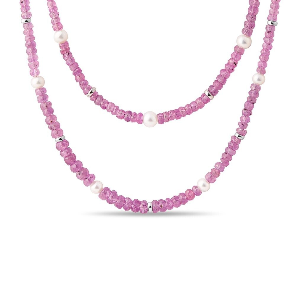 Náhrdelník z růžových safírů, perel v bílém zlatě KLENOTA