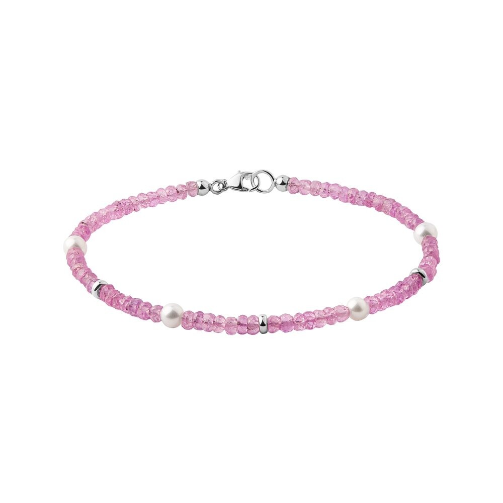 Náramek z růžových safírů, perel a bílého zlata KLENOTA