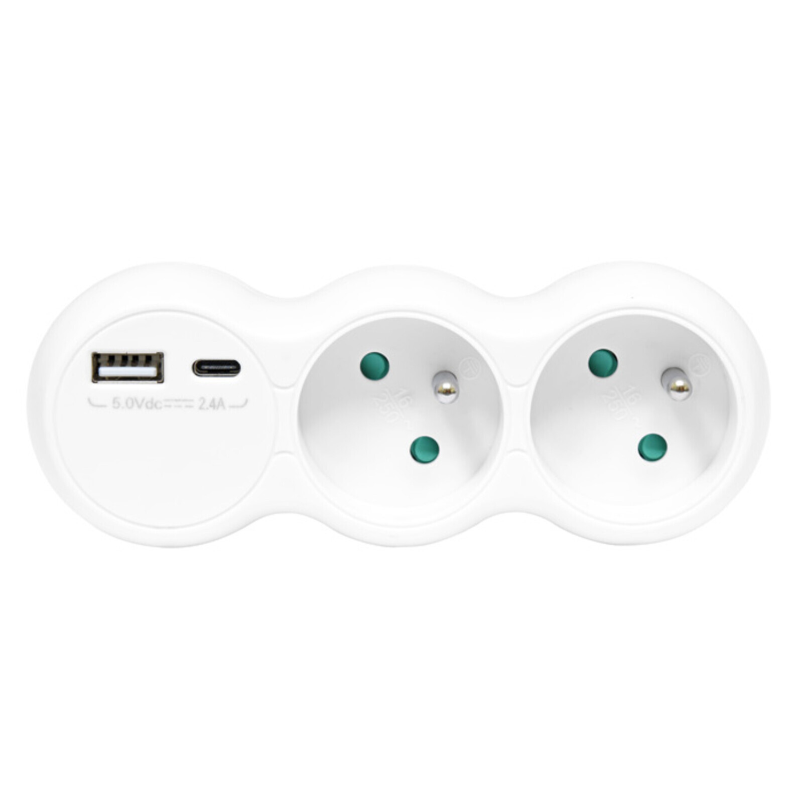 Ecolite 2-zásuvková rozbočka 1xUSB 1xUSB-C 5V/2,4A XQBZ-01/3