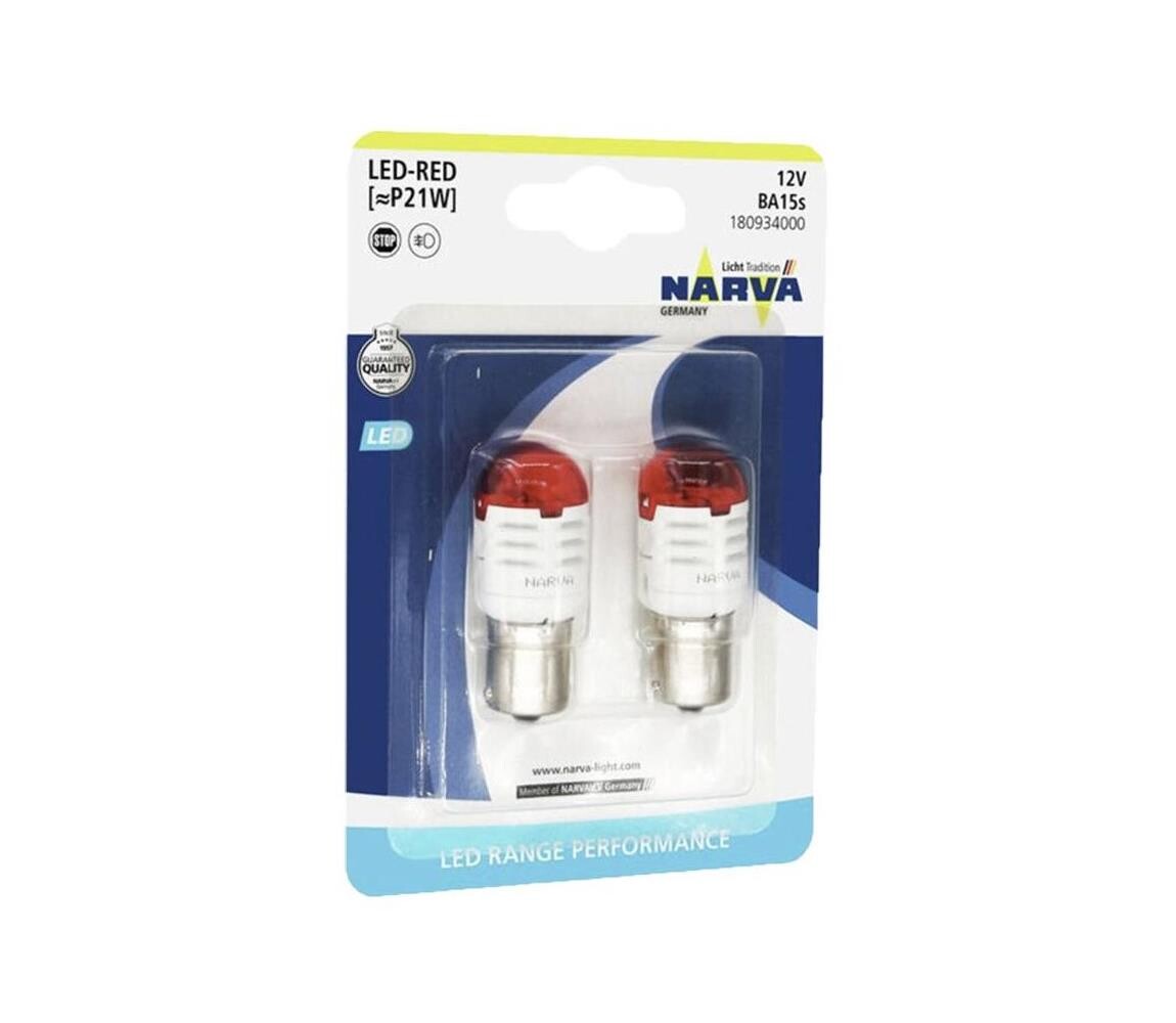Narva SADA 2x LED Autožárovka P21W BA15s/1,75W/12V červená - Narva 18093RPNVAB2