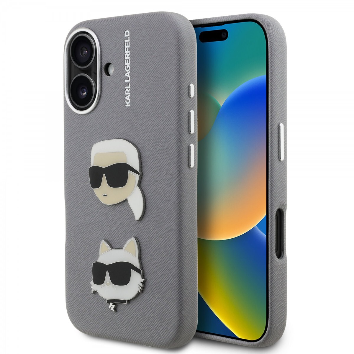 Zadní kryt Karl Lagerfeld Grained PU K&CH Heads pro iPhone 16 Grey