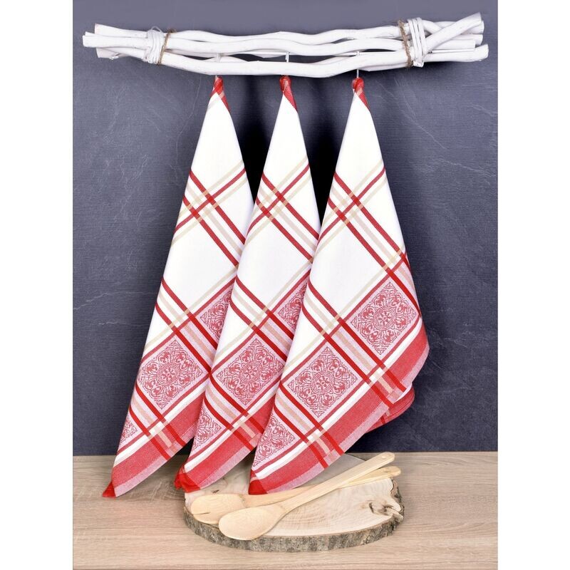 Luxusní kuchyňské utěrky, SOLE RED egyptská bavlna set 3 ks