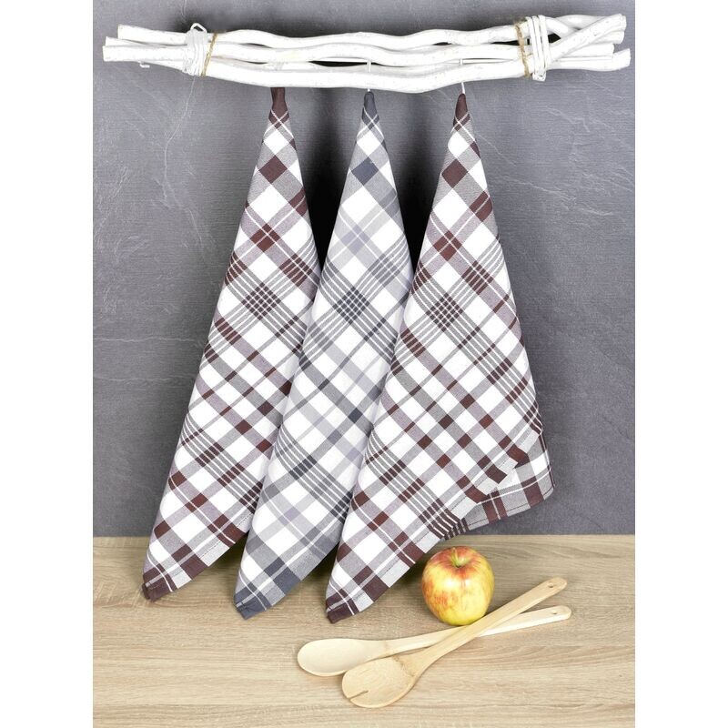 Luxusní kuchyňské utěrky, BELLA BROWN MIX egyptská bavlna set 3 ks