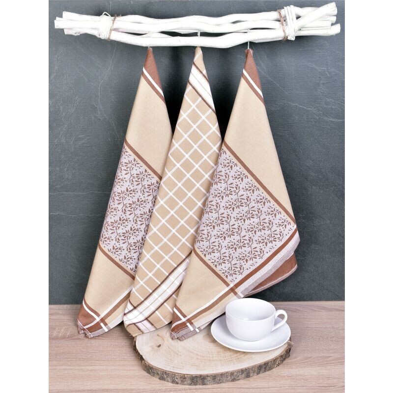 Luxusní kuchyňské utěrky, DORO BEIGE MIX egyptská bavlna set 3 ks