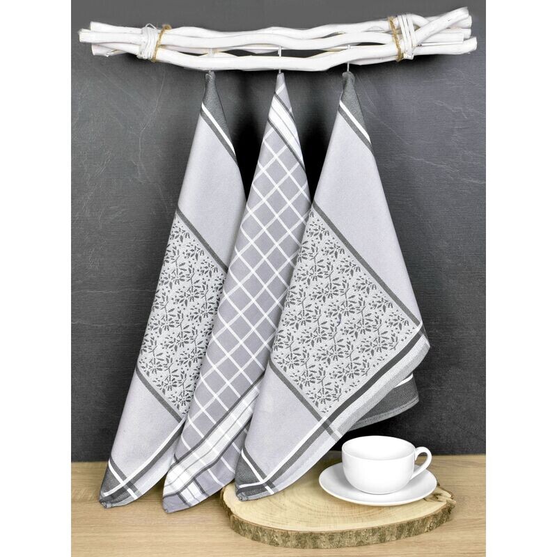 Luxusní kuchyňské utěrky, DORO GREY MIX egyptská bavlna set 3 ks